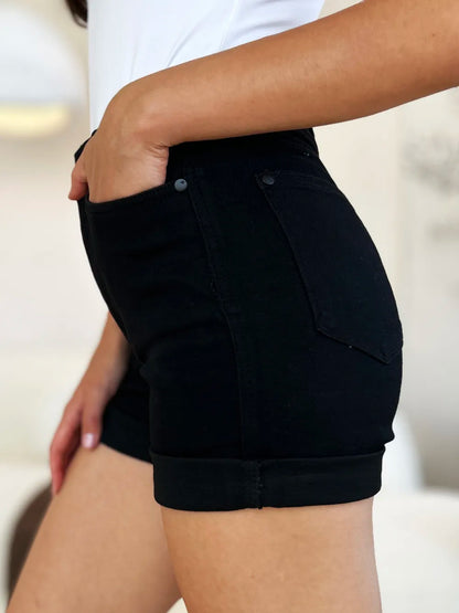 Judy Blue Full Size High Waist Tummy Control Cuffed Denim Shorts - MeeeShop Women's Fashion