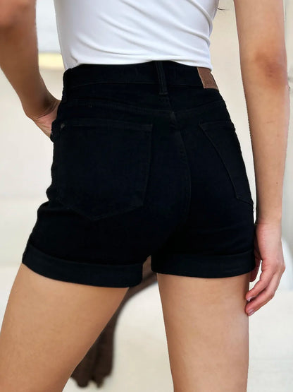Judy Blue Full Size High Waist Tummy Control Cuffed Denim Shorts - MeeeShop Women's Fashion