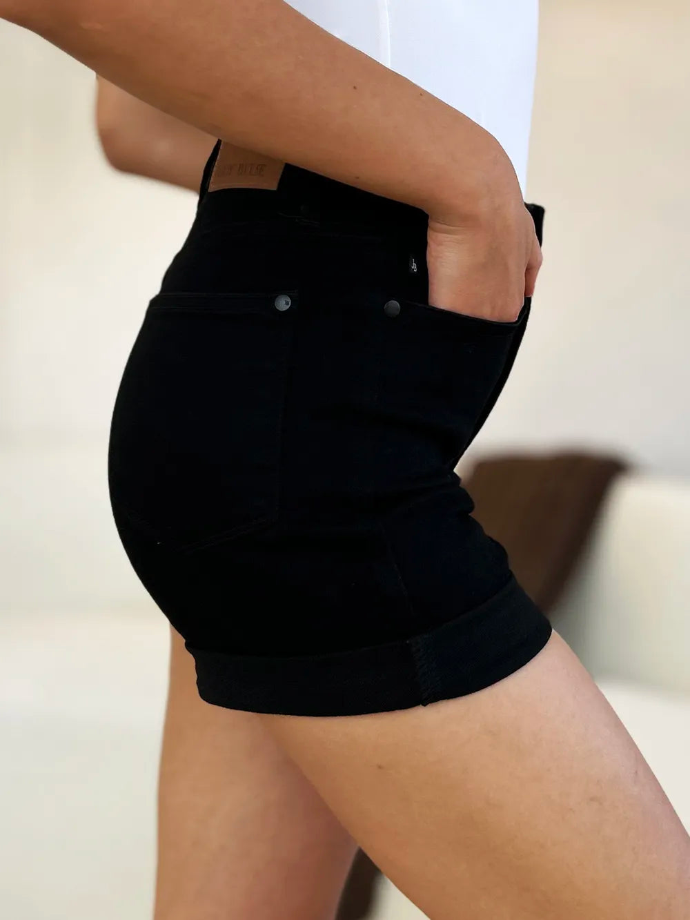 Judy Blue Full Size High Waist Tummy Control Cuffed Denim Shorts - MeeeShop Women's Fashion