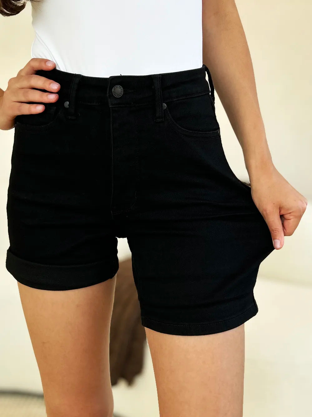 Judy Blue Full Size High Waist Tummy Control Cuffed Denim Shorts - MeeeShop Women's Fashion