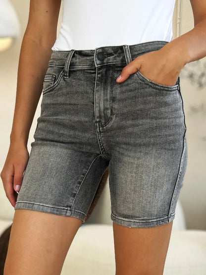 Judy Blue Full Size High Waist Washed Denim Shorts - MeeeShop Women's Fashion