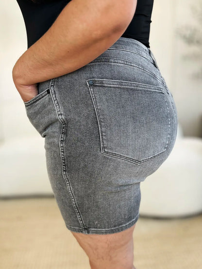 Judy Blue Full Size High Waist Washed Denim Shorts - MeeeShop Women's Fashion