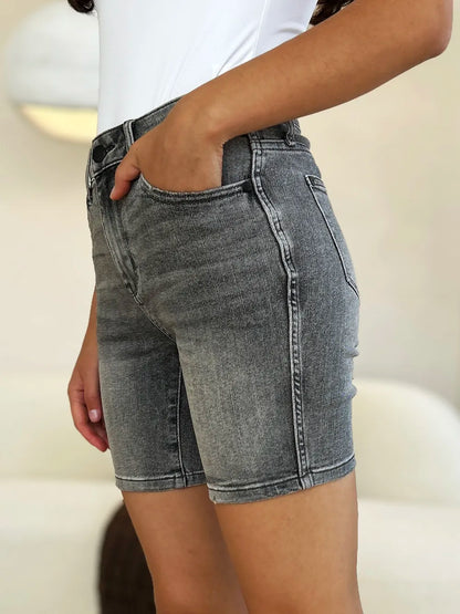 Judy Blue Full Size High Waist Washed Denim Shorts - MeeeShop Women's Fashion