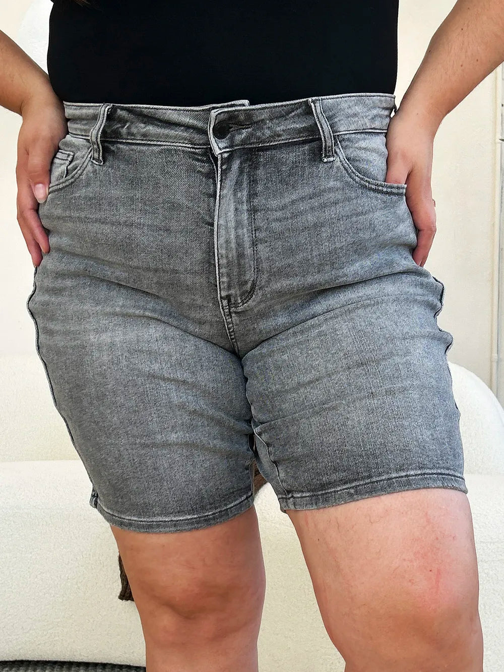 Judy Blue Full Size High Waist Washed Denim Shorts - MeeeShop Women's Fashion