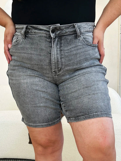 Judy Blue Full Size High Waist Washed Denim Shorts - MeeeShop Women's Fashion