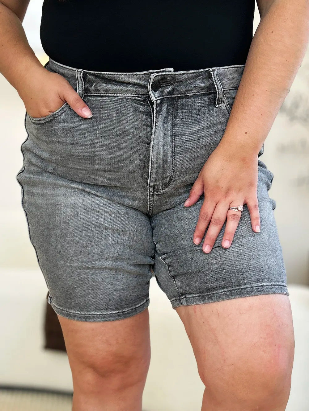 Judy Blue Full Size High Waist Washed Denim Shorts - MeeeShop Women's Fashion