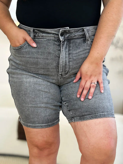 Judy Blue Full Size High Waist Washed Denim Shorts - MeeeShop Women's Fashion