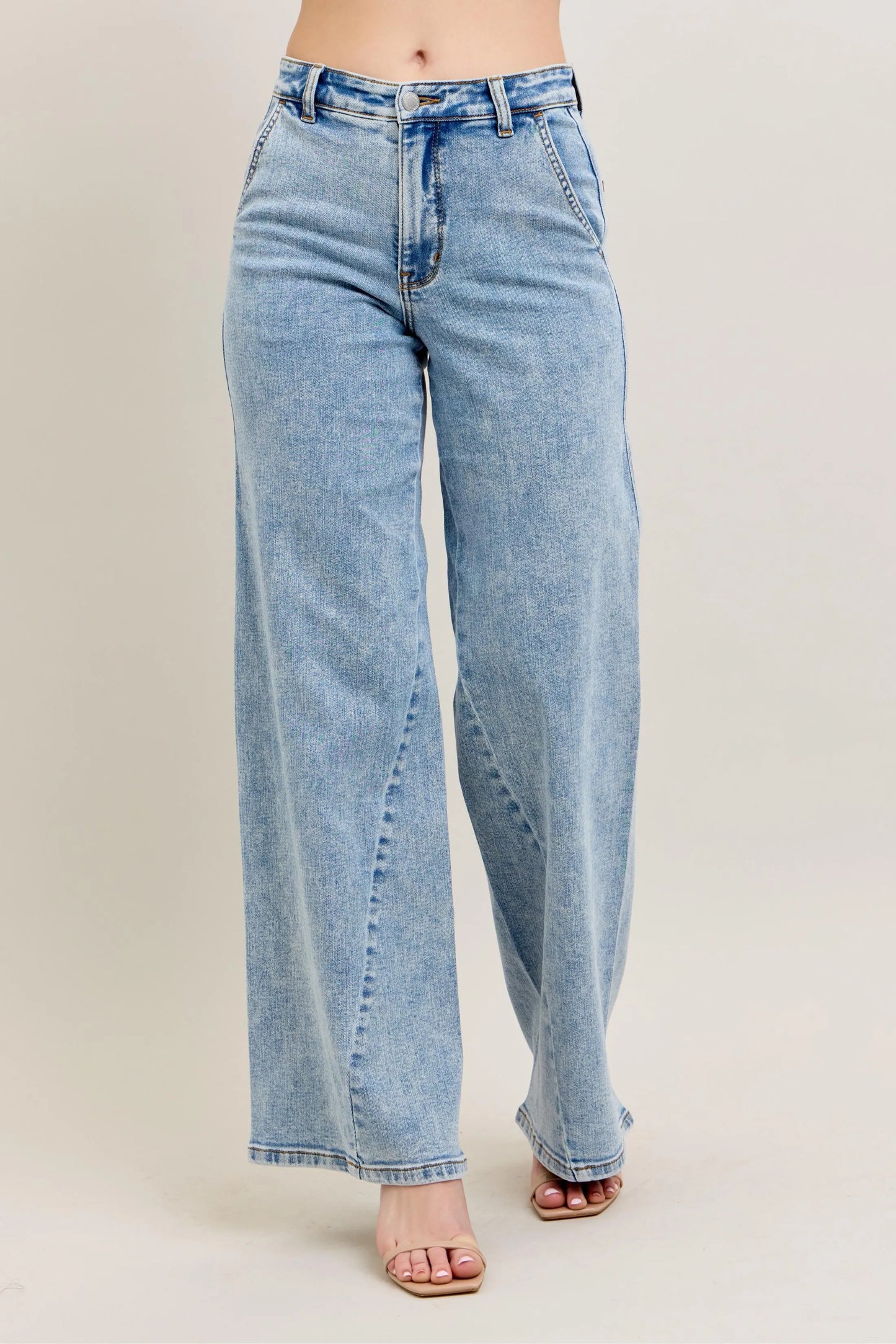 Judy Blue Full Size High Waist Wide Leg Jeans with Skewed Inseam plus Size in LT - High-Waisted (bottom)