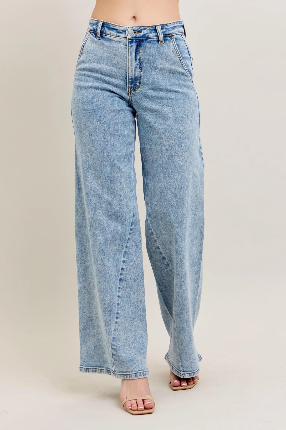 Judy Blue Full Size High Waist Wide Leg Jeans with Skewed Inseam plus Size - MeeeShop Women's Fashion