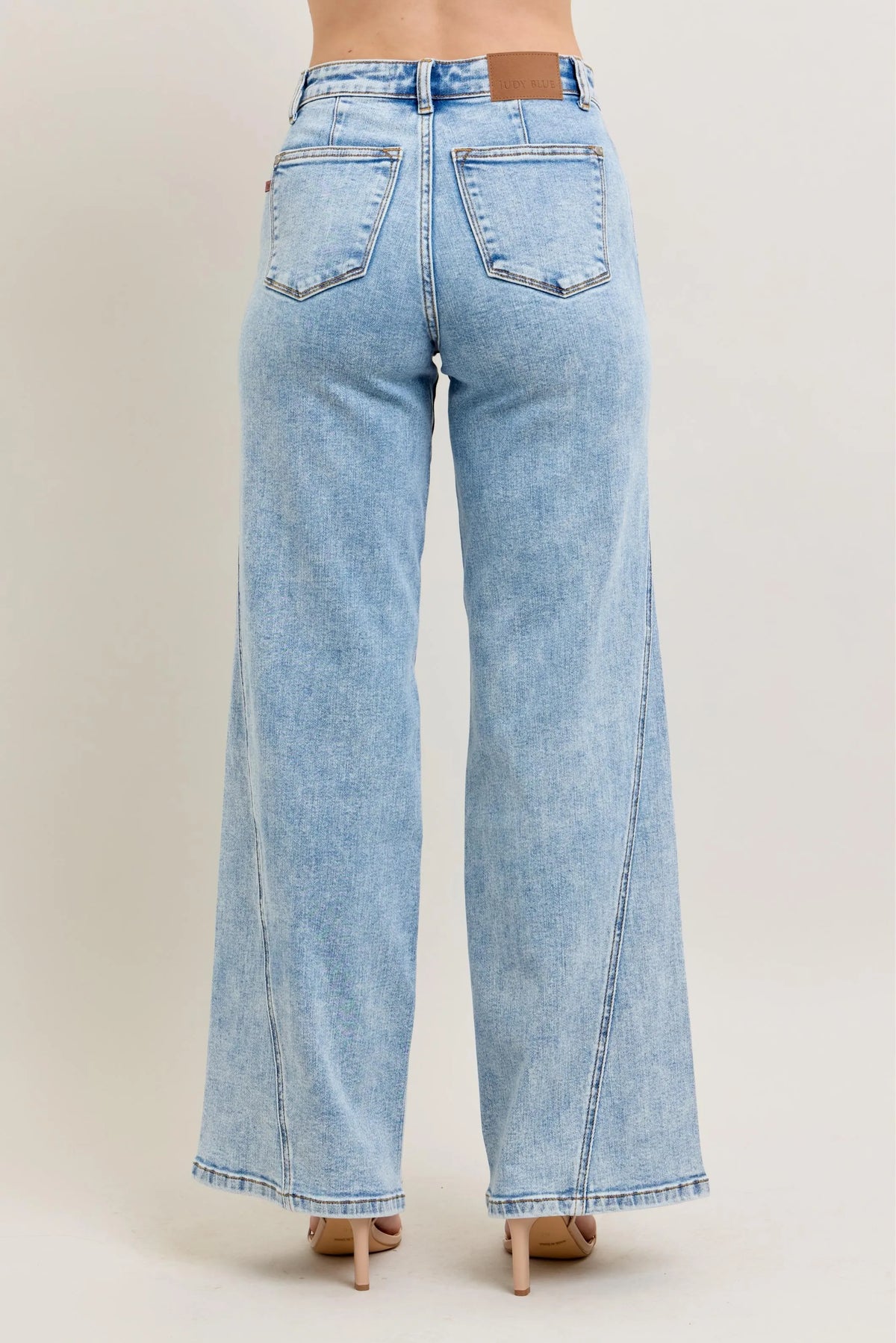 Judy Blue Full Size High Waist Wide Leg Jeans with Skewed Inseam plus Size - MeeeShop Women's Fashion