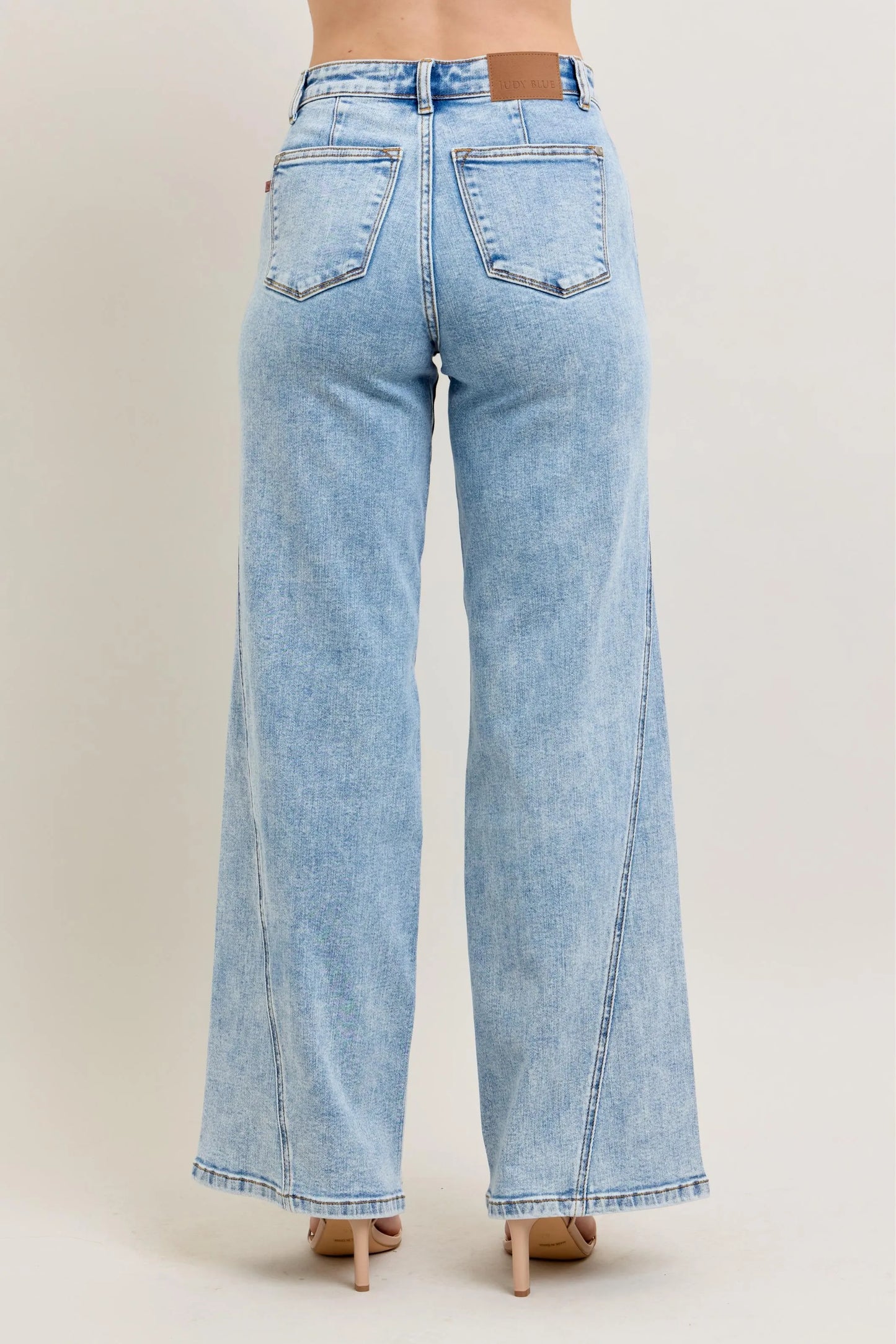 Judy Blue Full Size High Waist Wide Leg Jeans with Skewed Inseam plus Size in LT view 6 - High-Waisted (bottom)