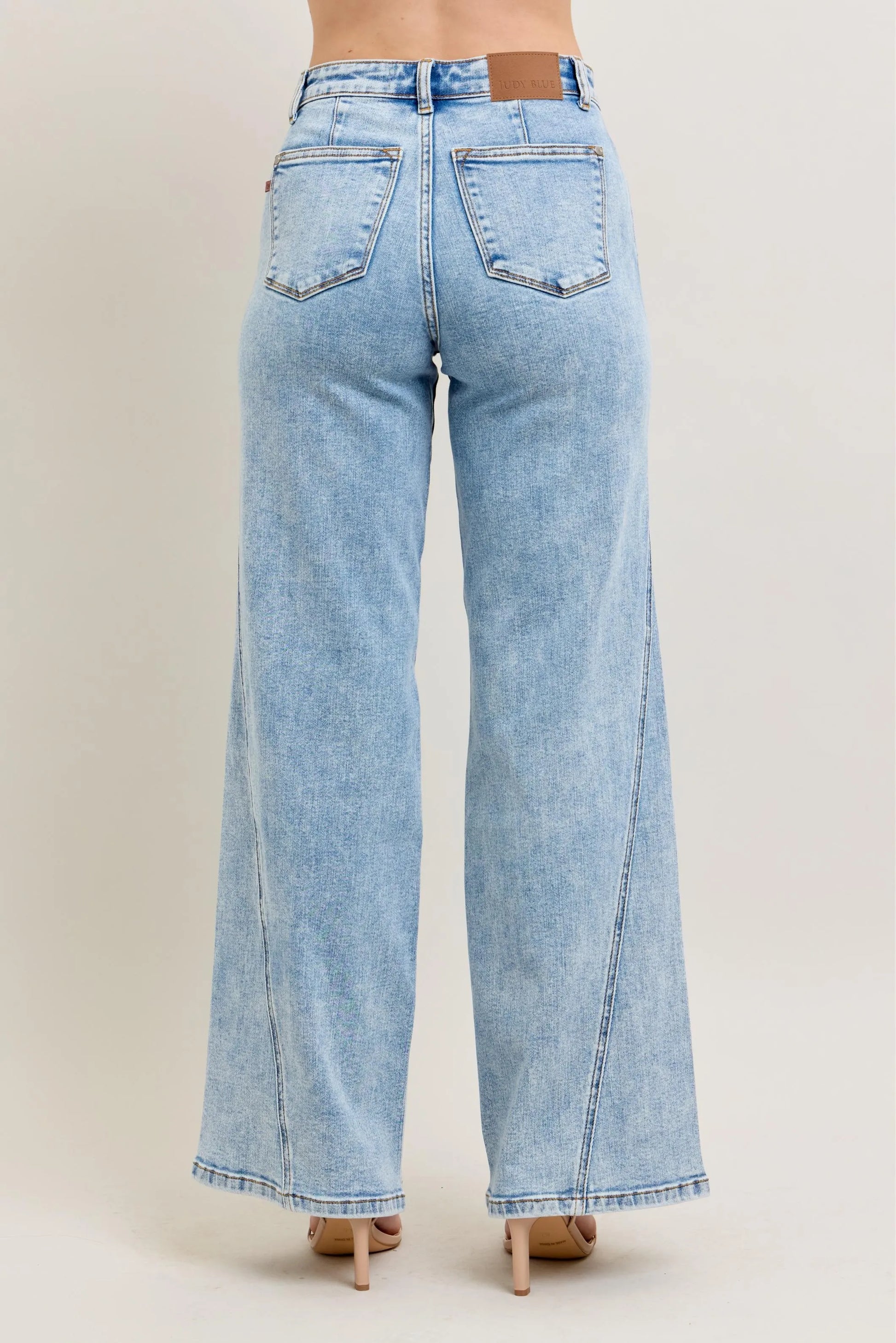 Judy Blue Full Size High Waist Wide Leg Jeans with Skewed Inseam plus Size in LT view 6 - High-Waisted (bottom)