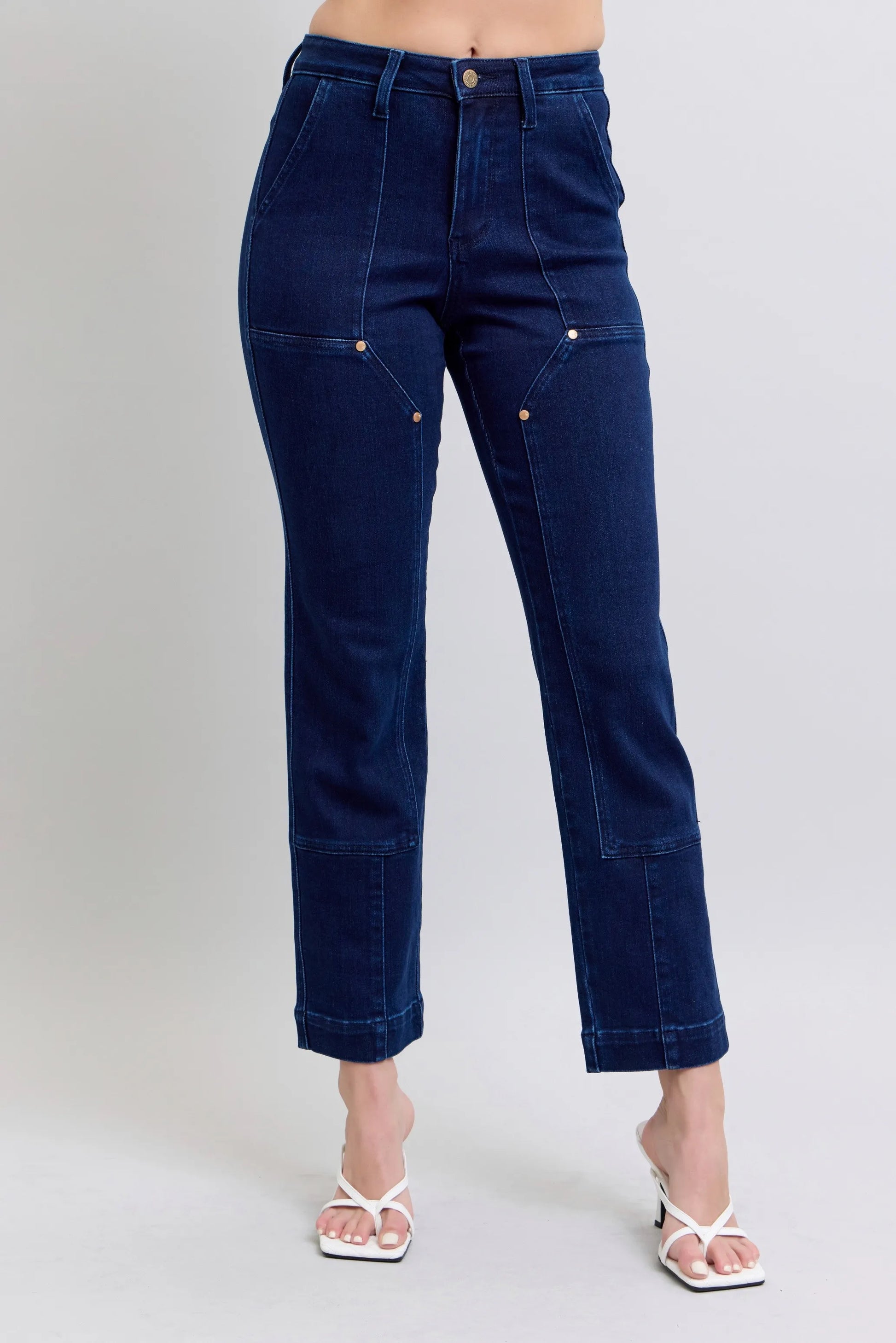 Judy Blue Full Size Hw Work Wear Knee Patch Straight Jeans plus Size in DK - Curvy Fit - Judy Blue Work Jeans (bottom)