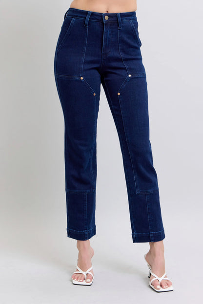 Judy Blue Full Size Hw Work Wear Knee Patch Straight Jeans plus Size in DK - Curvy Fit - Judy Blue Work Jeans (bottom)