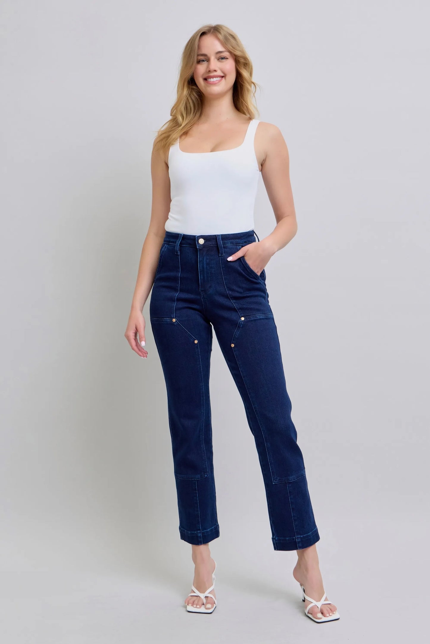 Judy Blue Full Size Hw Work Wear Knee Patch Straight Jeans plus Size in DK view 10 - Curvy Fit - Judy Blue Work Jeans