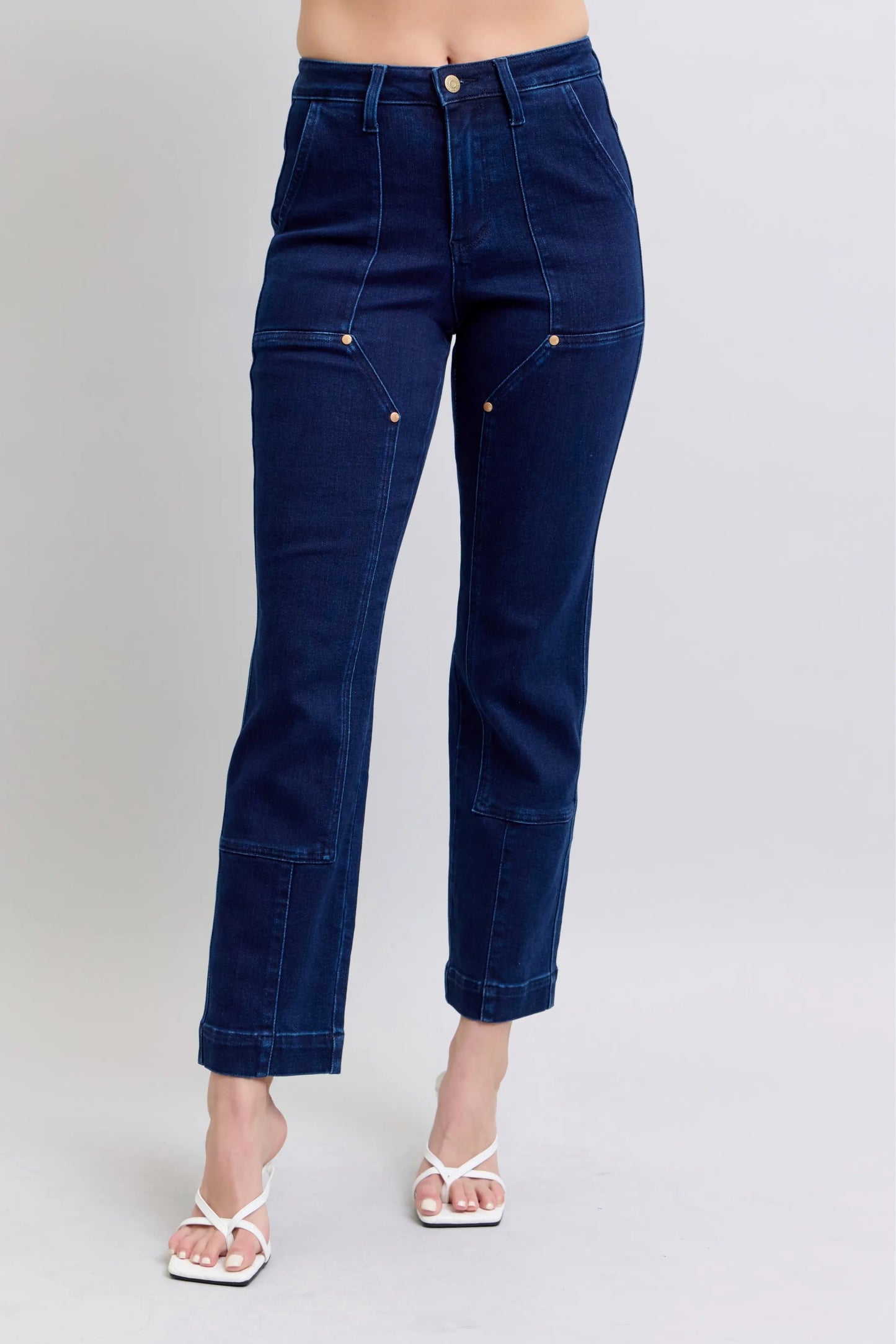 Judy Blue Full Size Hw Work Wear Knee Patch Straight Jeans plus Size in DK view 2 - Curvy Fit - Judy Blue Work Jeans