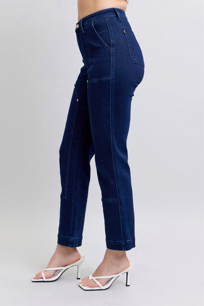 Judy Blue Full Size Hw Work Wear Knee Patch Straight Jeans plus Size in DK view 4 - Curvy Fit - Judy Blue Work Jeans