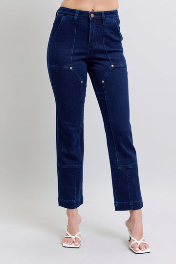 Judy Blue Full Size Hw Work Wear Knee Patch Straight Jeans plus Size - MeeeShop Women's Fashion