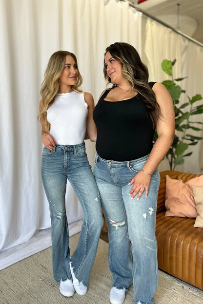 Judy Blue Full Size Medium Rise Tummy Control Destroy Flare - MeeeShop Women's Fashion