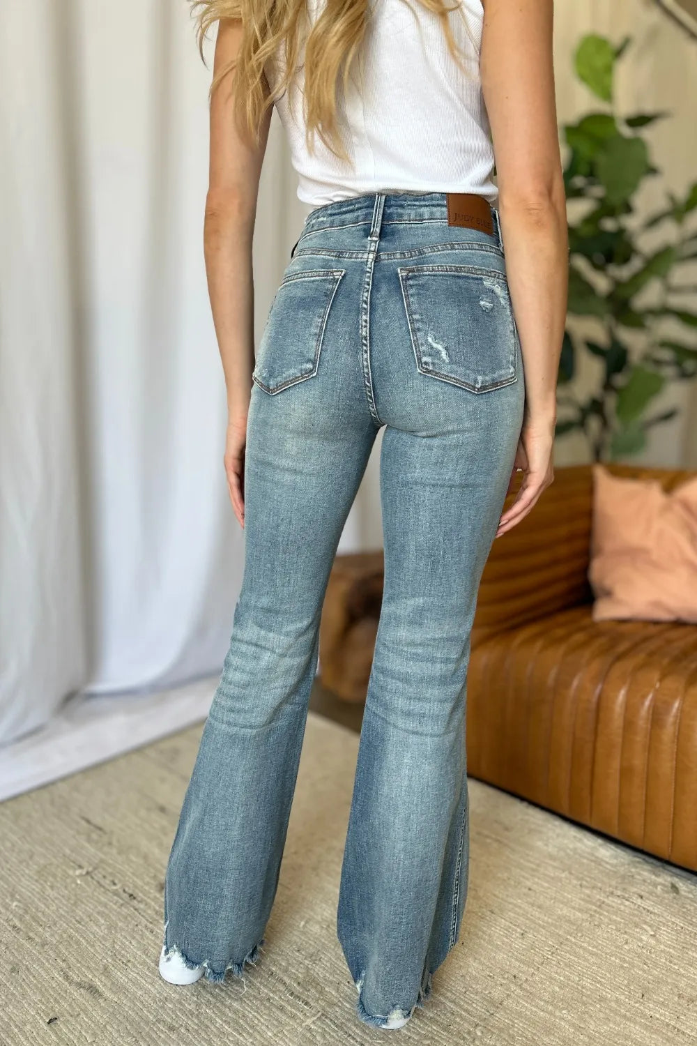 Judy Blue Full Size Medium Rise Tummy Control Destroy Flare - MeeeShop Women's Fashion