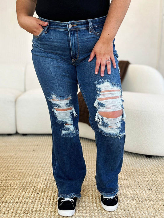 Judy Blue Full Size Mid Rise Distressed Raw Hem Jeans - us.meeeshop