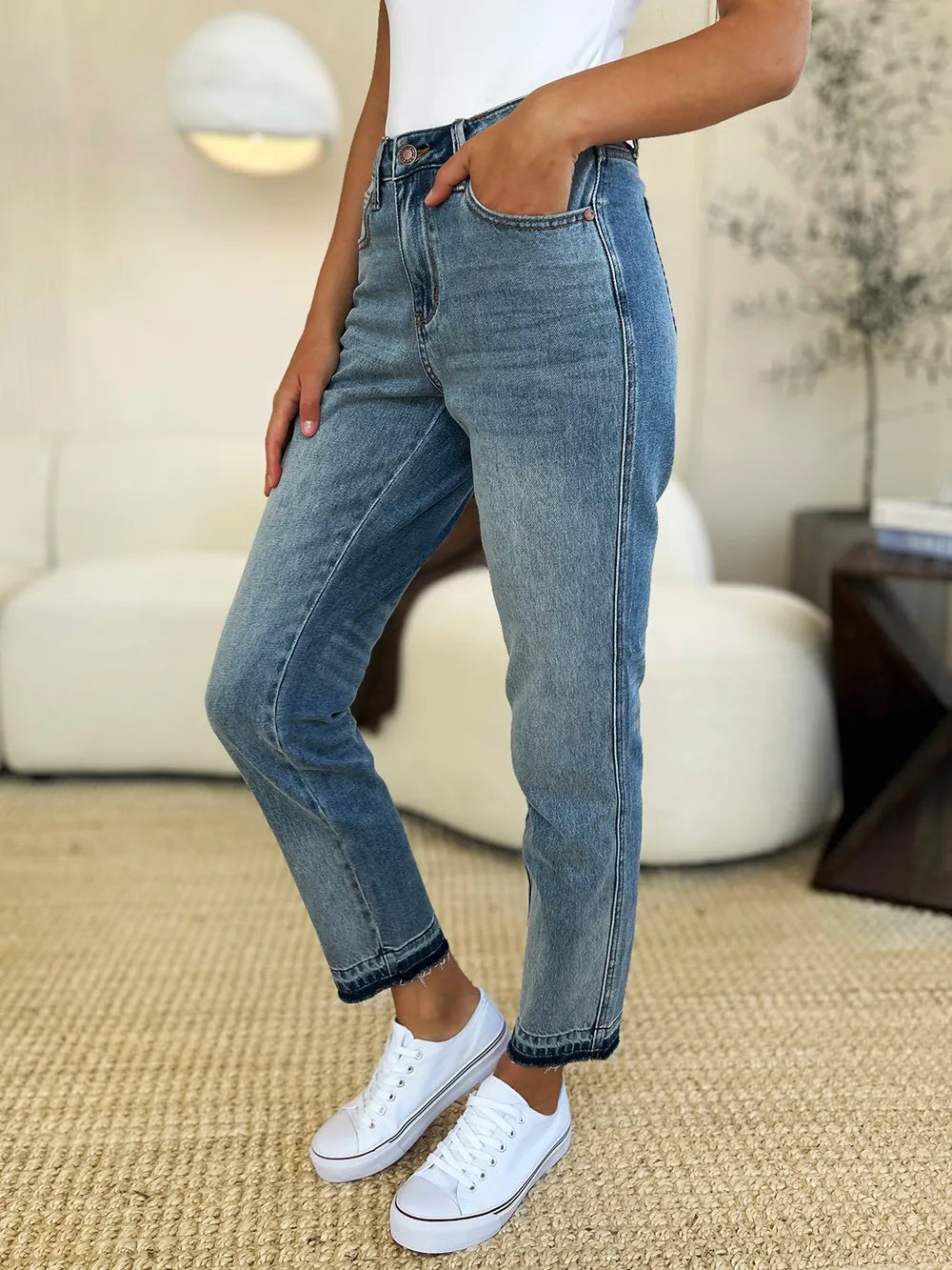 Judy Blue Full Size Mid Rise Rigid Magic Release Hem Jeans in Medium - Judy Blue Jeans (bottom)