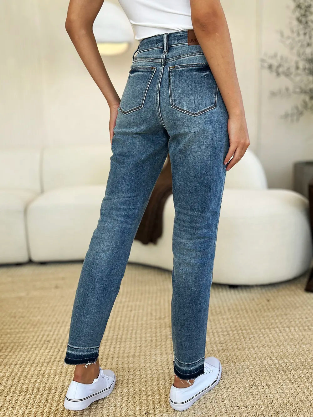 Judy Blue Full Size Mid Rise Rigid Magic Release Hem Jeans in Medium view 3 - Judy Blue Jeans (bottom)