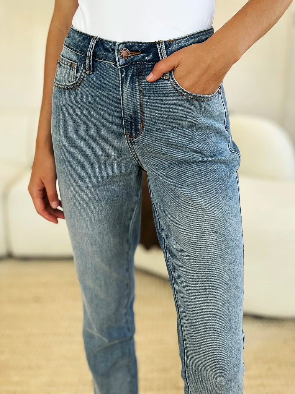 Judy Blue Full Size Mid Rise Rigid Magic Release Hem Jeans in Medium view 4 - Judy Blue Jeans (bottom)