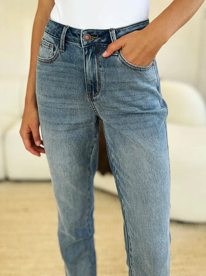Judy Blue Full Size Mid Rise Rigid Magic Release Hem Jeans in Medium view 4 - Judy Blue Jeans (bottom)