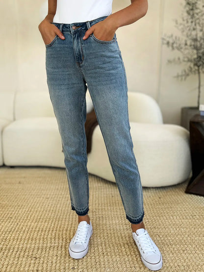Judy Blue Full Size Mid Rise Rigid Magic Release Hem Jeans in Medium view 6 - Judy Blue Jeans (bottom)