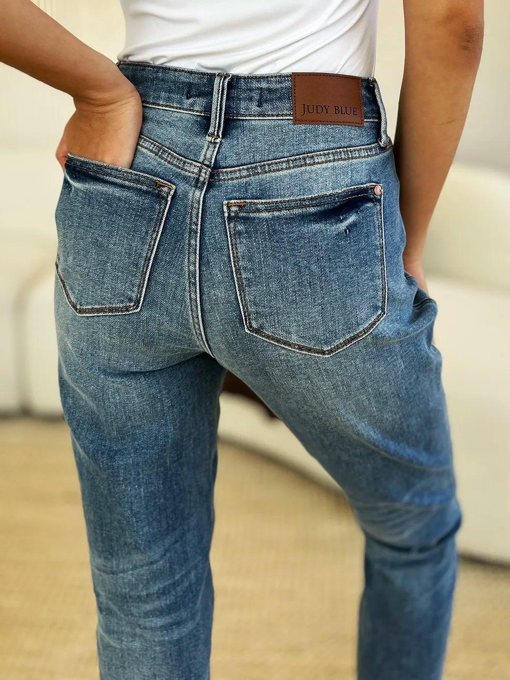 Judy Blue Full Size Mid Rise Rigid Magic Release Hem Jeans in Medium view 7 - Judy Blue Jeans (bottom)