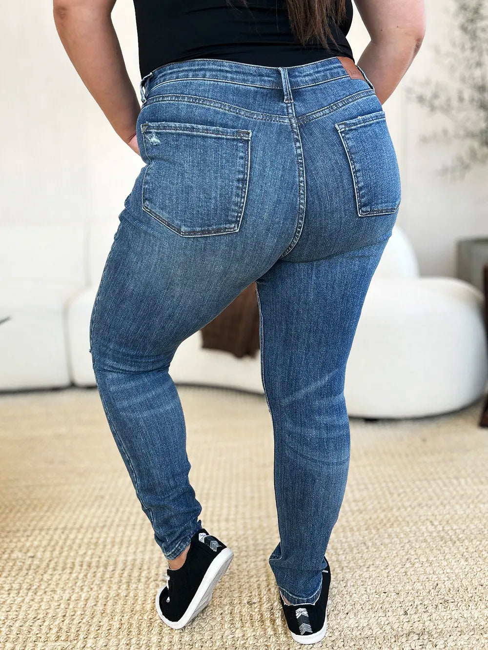 Judy Blue Full Size Mid Waist Distressed Slim Jeans - MeeeShop Women's Fashion