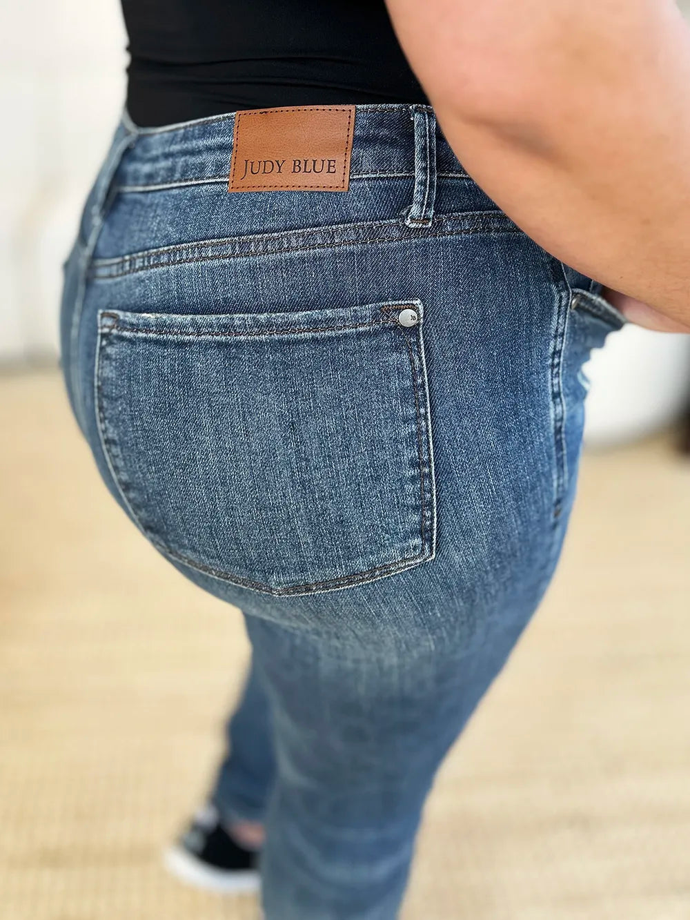 Judy Blue Full Size Mid Waist Distressed Slim Jeans - MeeeShop Women's Fashion