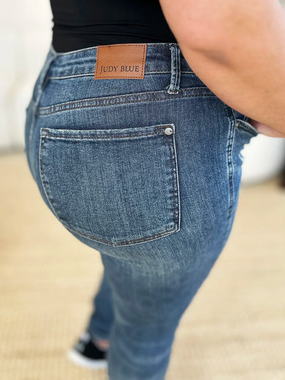 Judy Blue Full Size Mid Waist Distressed Slim Jeans - MeeeShop Women's Fashion