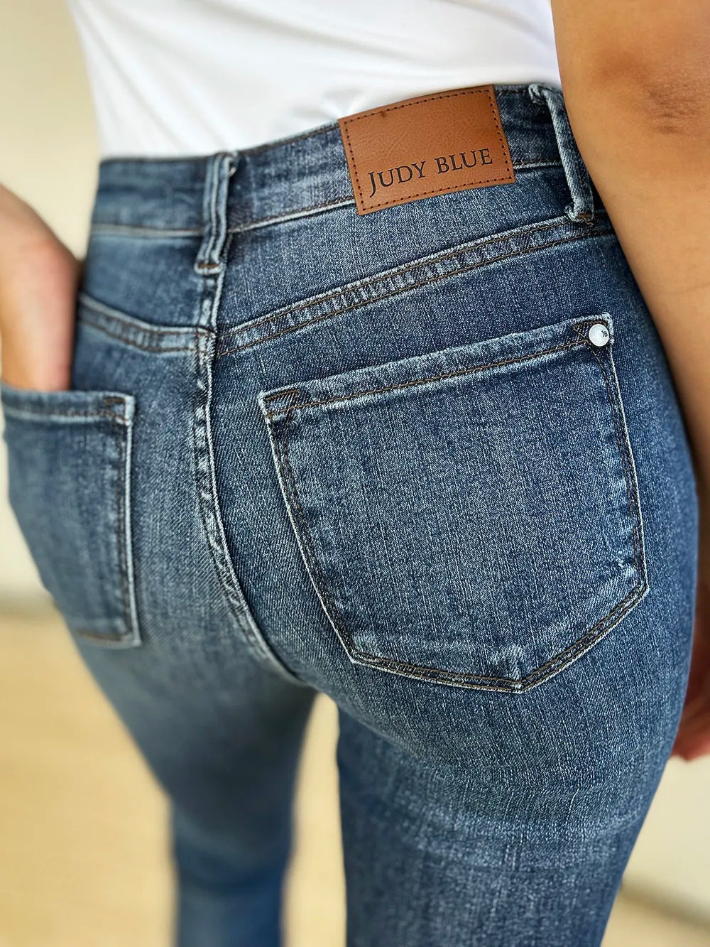 Judy Blue Full Size Mid Waist Distressed Slim Jeans - MeeeShop Women's Fashion