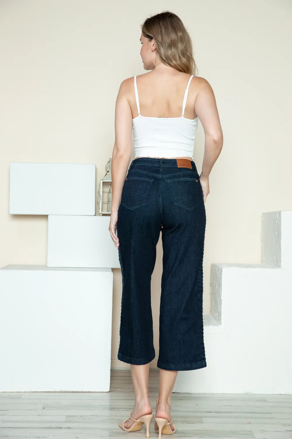Judy Blue Full Size Side Seam Braid Detail Crop Wide Leg Jeans - MeeeShop Women's Fashion