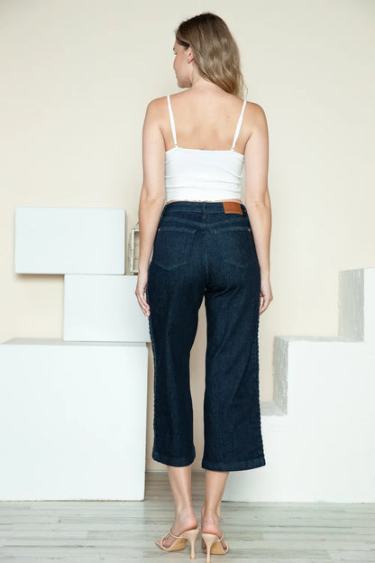 Judy Blue Full Size Side Seam Braid Detail Crop Wide Leg Jeans - MeeeShop Women's Fashion