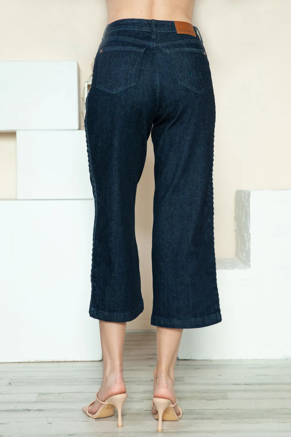 Judy Blue Full Size Side Seam Braid Detail Crop Wide Leg Jeans - MeeeShop Women's Fashion