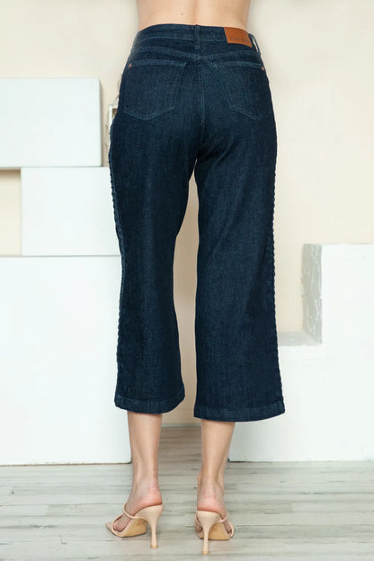 Judy Blue Full Size Side Seam Braid Detail Crop Wide Leg Jeans - MeeeShop Women's Fashion