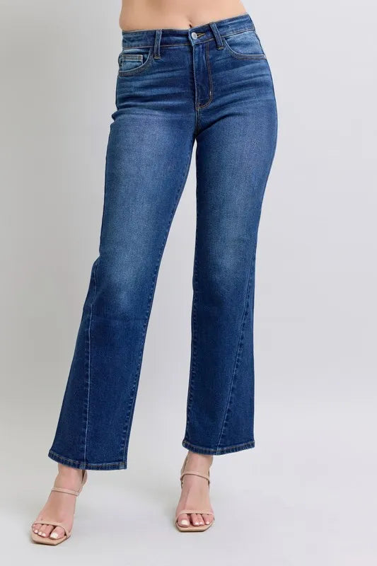 Judy Blue Full Size Side Seam Detail Straight Jeans with Pockets in Medium - Judy Blue Seam Jeans (bottom)