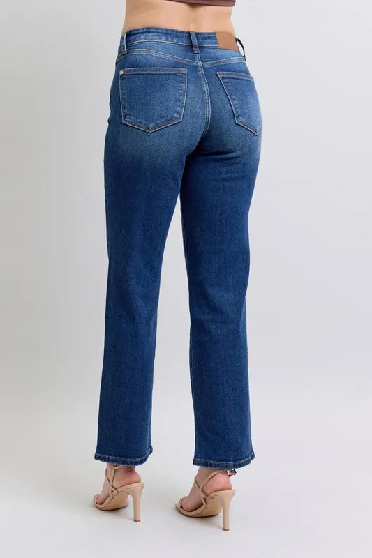Judy Blue Full Size Side Seam Detail Straight Jeans with Pockets in Medium view 2 - Judy Blue Seam Jeans (bottom)
