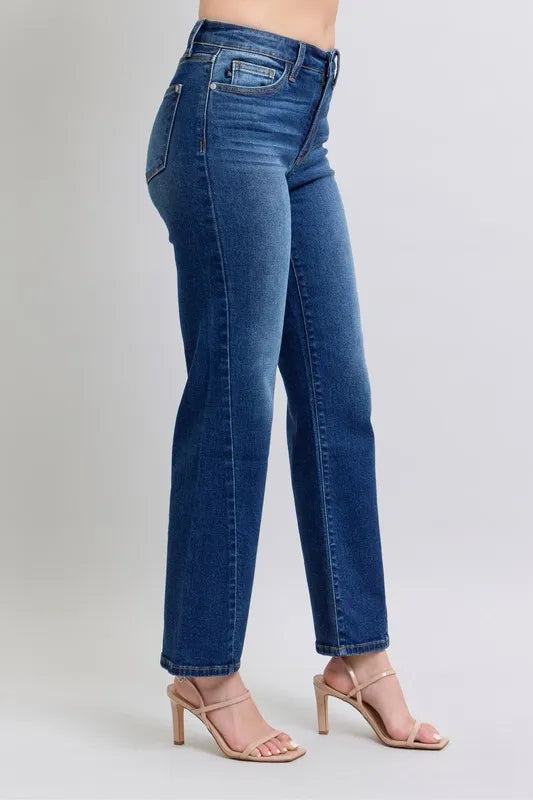 Judy Blue Full Size Side Seam Detail Straight Jeans with Pockets in Medium view 3 - Judy Blue Seam Jeans (bottom)