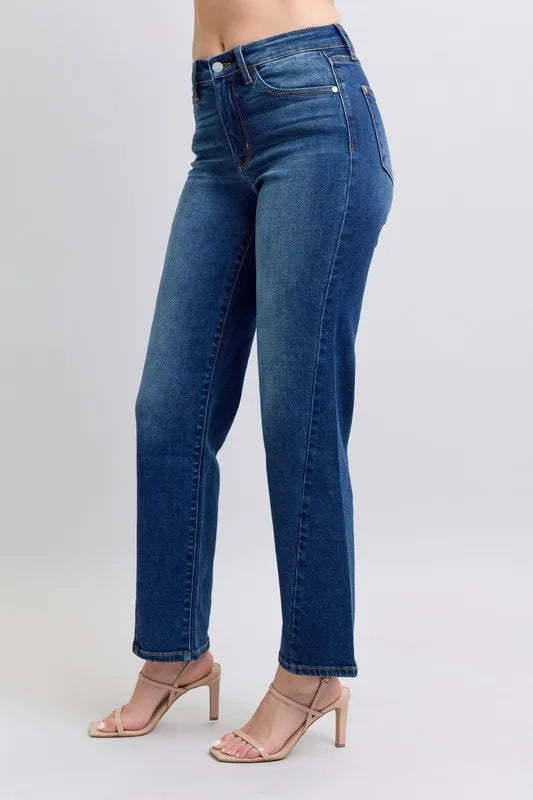 Judy Blue Full Size Side Seam Detail Straight Jeans with Pockets in Medium view 5 - Judy Blue Seam Jeans (bottom)