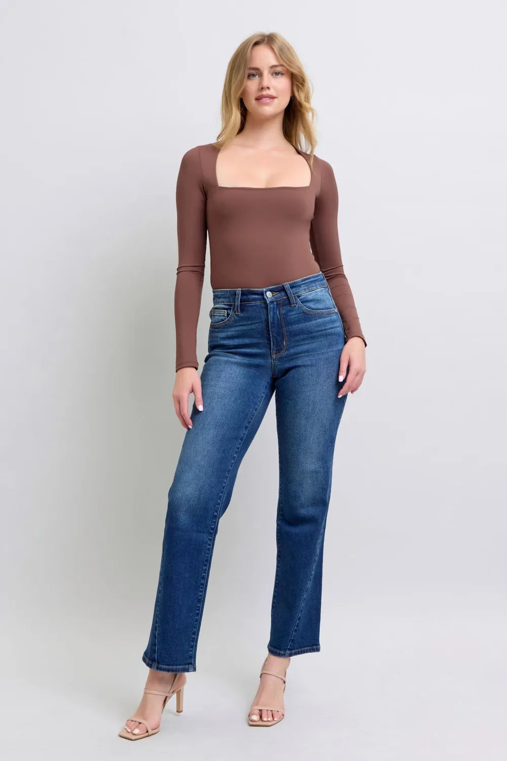 Judy Blue Full Size Side Seam Detail Straight Jeans with Pockets in Medium view 6 - Judy Blue Seam Jeans (bottom)