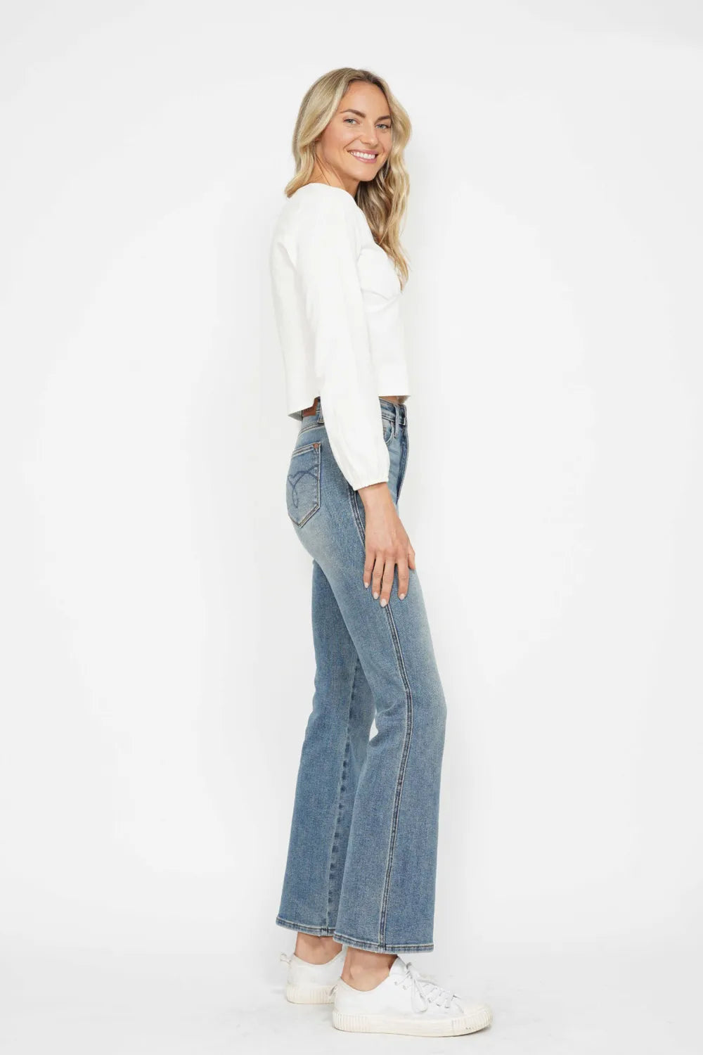 Judy Blue Full Size Tummy Control Back Embroidered Pocketed Bootcut Jeans plus Size - MeeeShop Women's Fashion