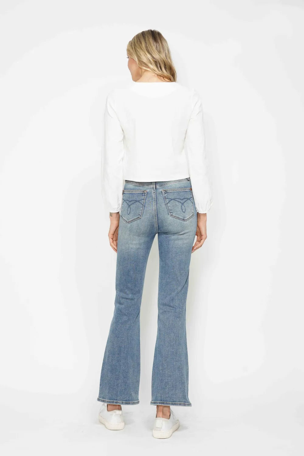 Judy Blue Full Size Tummy Control Back Embroidered Pocketed Bootcut Jeans plus Size - MeeeShop Women's Fashion