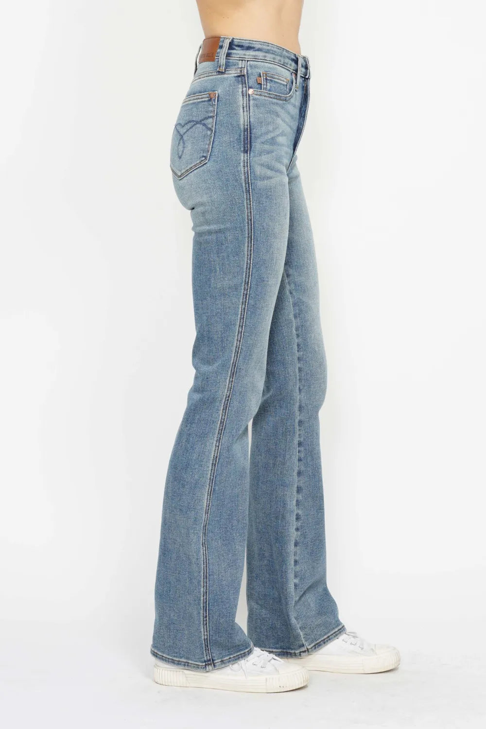 Judy Blue Full Size Tummy Control Back Embroidered Pocketed Bootcut Jeans plus Size - MeeeShop Women's Fashion