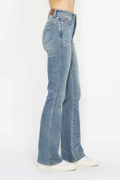 Judy Blue Full Size Tummy Control Back Embroidered Pocketed Bootcut Jeans plus Size - MeeeShop Women's Fashion