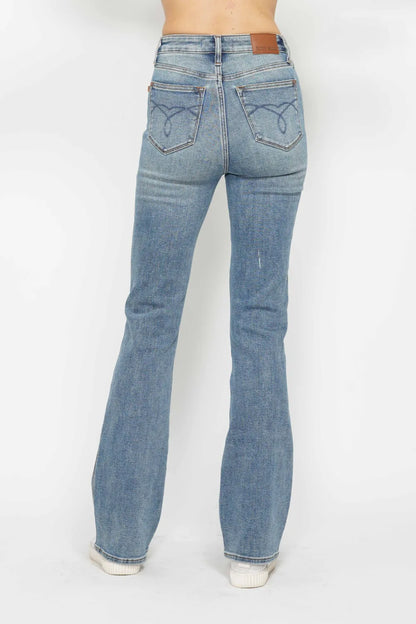 Judy Blue Full Size Tummy Control Back Embroidered Pocketed Bootcut Jeans plus Size - MeeeShop Women's Fashion