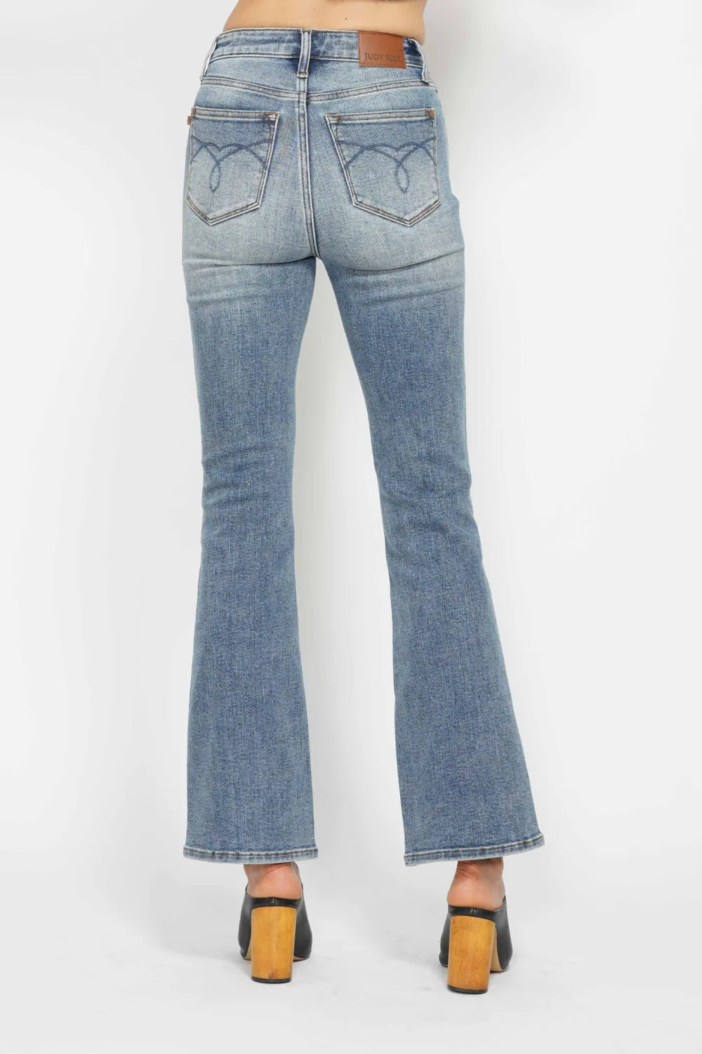 Judy Blue Full Size Tummy Control Back Embroidered Pocketed Bootcut Jeans plus Size - MeeeShop Women's Fashion